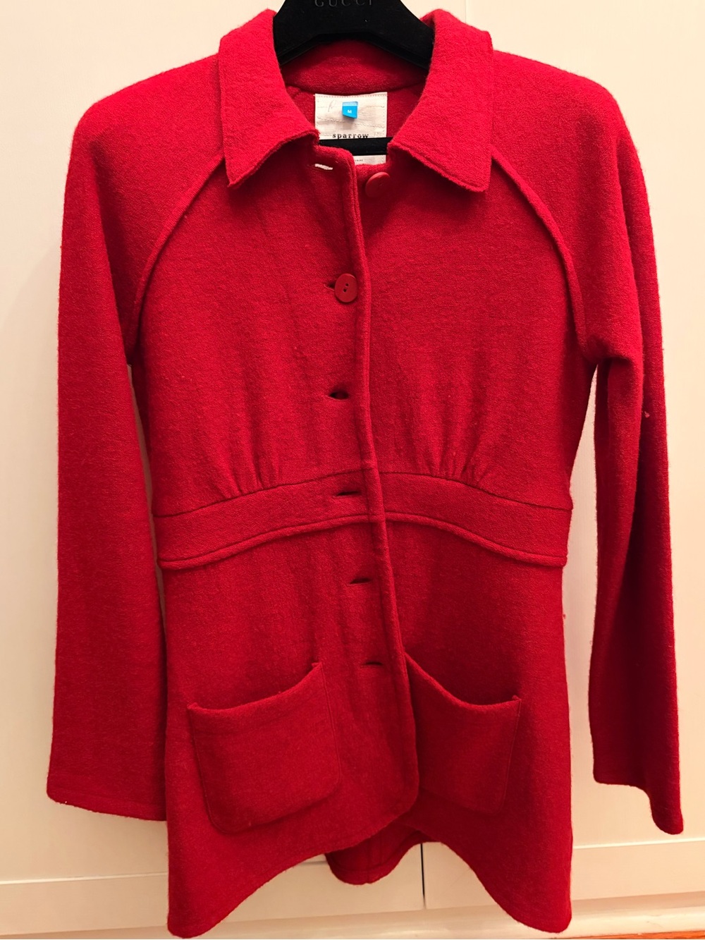 Anthropologie 100% Wool Women's Red Knit Button-Up Sweater Jacket